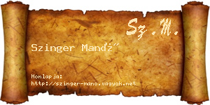 Szinger Manó névjegykártya